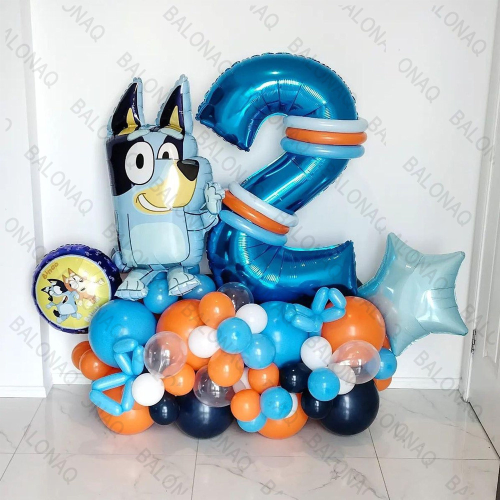 44 Pçs Bluey Festa De Aniversário Decoração Cão Azul Bobo Bola Balão De Alumínio Conjunto Foto Adereços Crianças Present