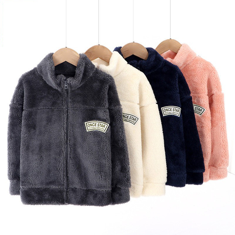 Camisola de lã crianças meninos forro de lã engrossado jaqueta novo estilo casa outono inverno quente cordeiro velo Med