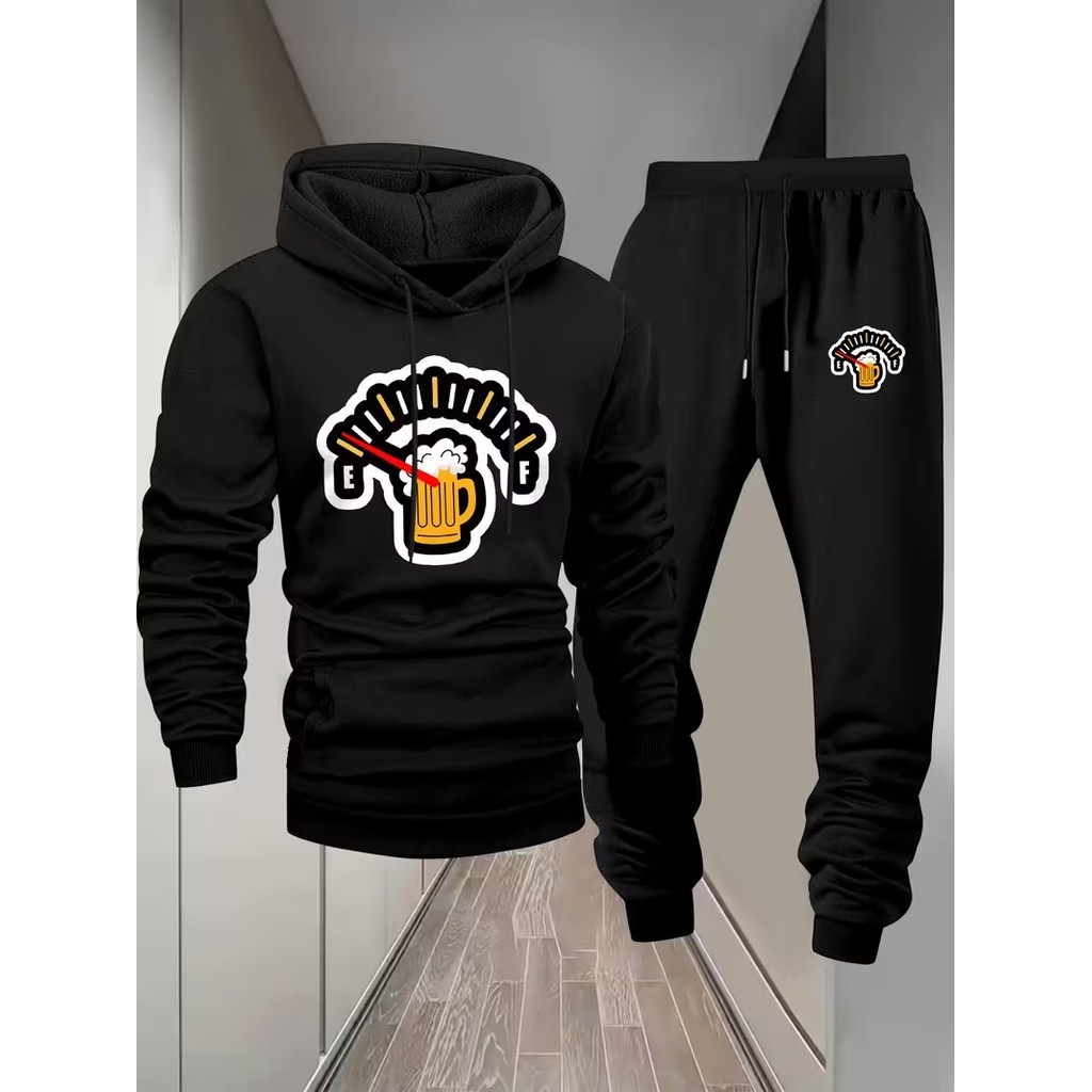 Conjunto Moletom Masculino Zero bebidas Blusa De Frio Canguru Bolso e Capuz+Calça Moletom Estampado Outono/Inverno