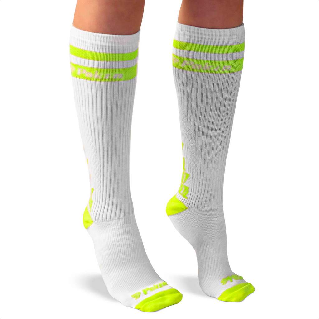 Meia Poker Maratona Cano Alto Branco e Verde Neon - Feminino