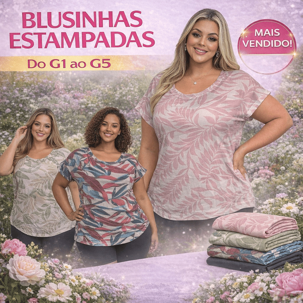 Blusinhas Estampadas Plus Size Feminina | Tecido Leve e Confortável | Modelagem Soltinha | G1 ao G5