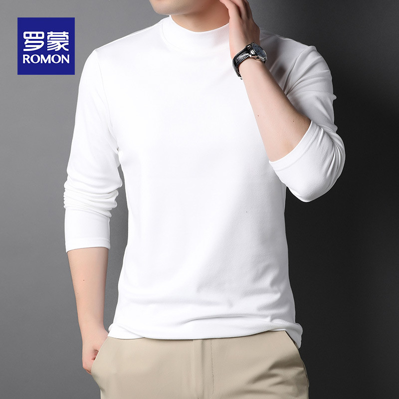 Romond velo camiseta masculina magro ajuste moda meados de pescoço de manga comprida camiseta masculina Casual All-Match