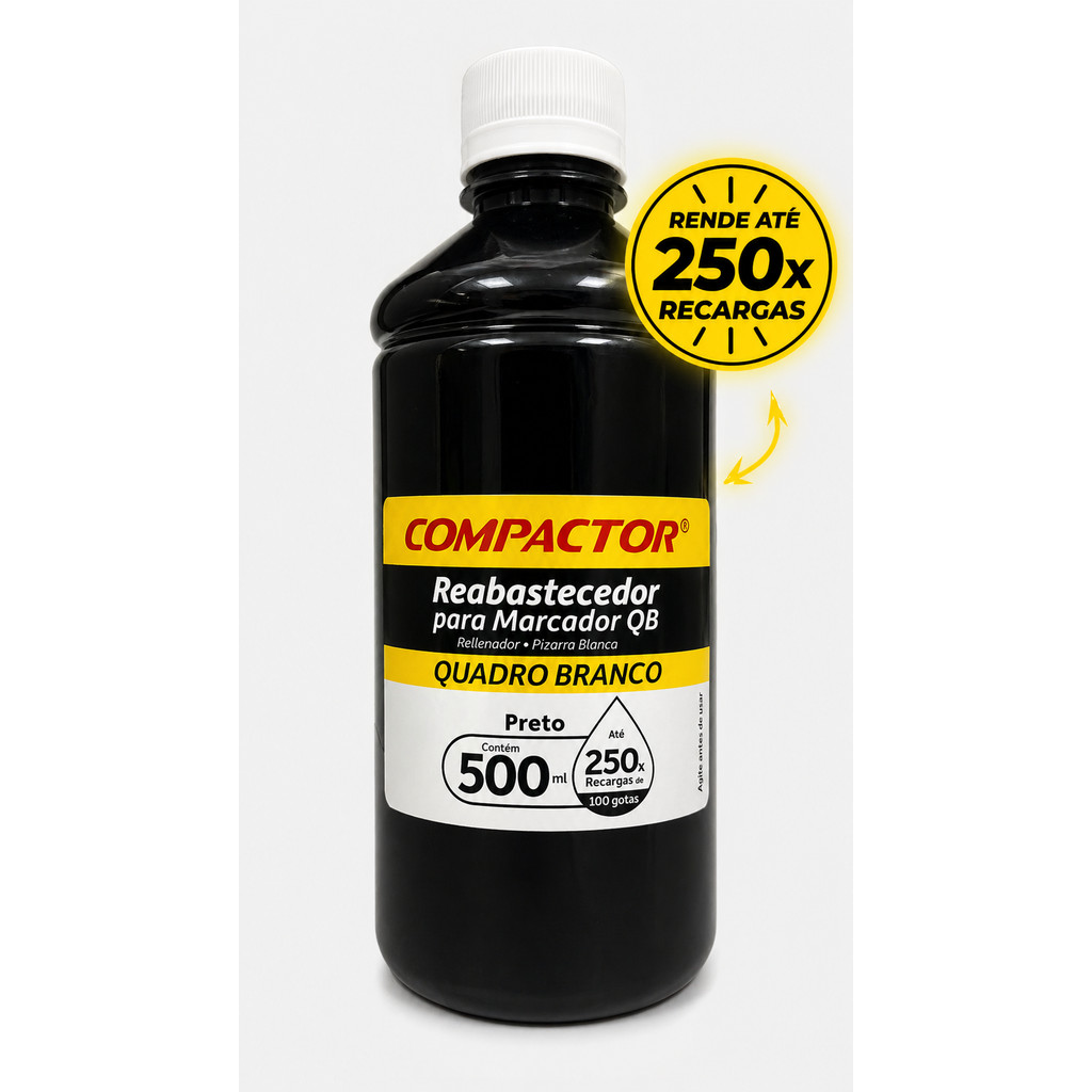 Reabastecedor Compactor Preto Marcador Quadro Branco 500ml