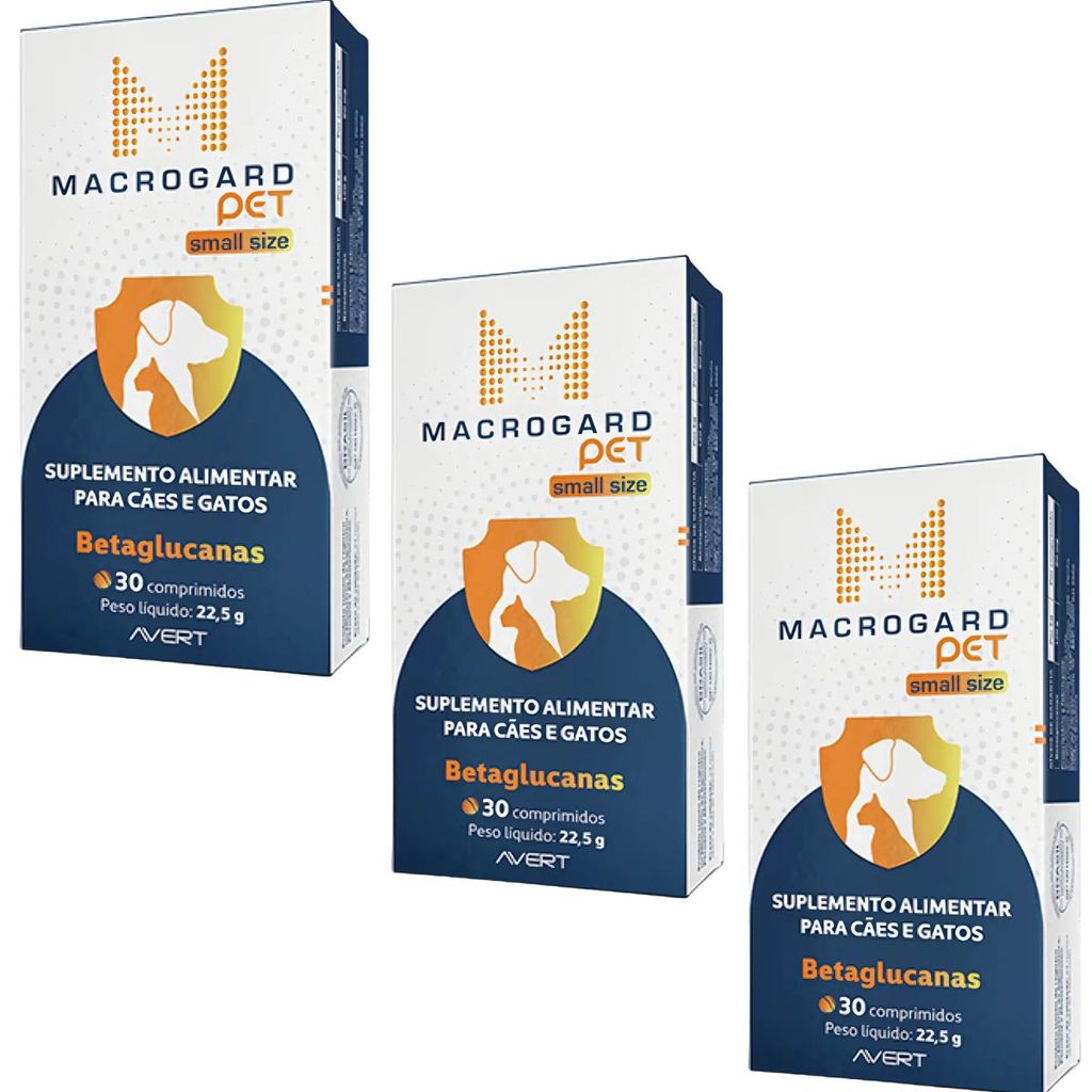 Kit 3 Macrogard Pet Small Size 30 Comprimidos Betaglucanas