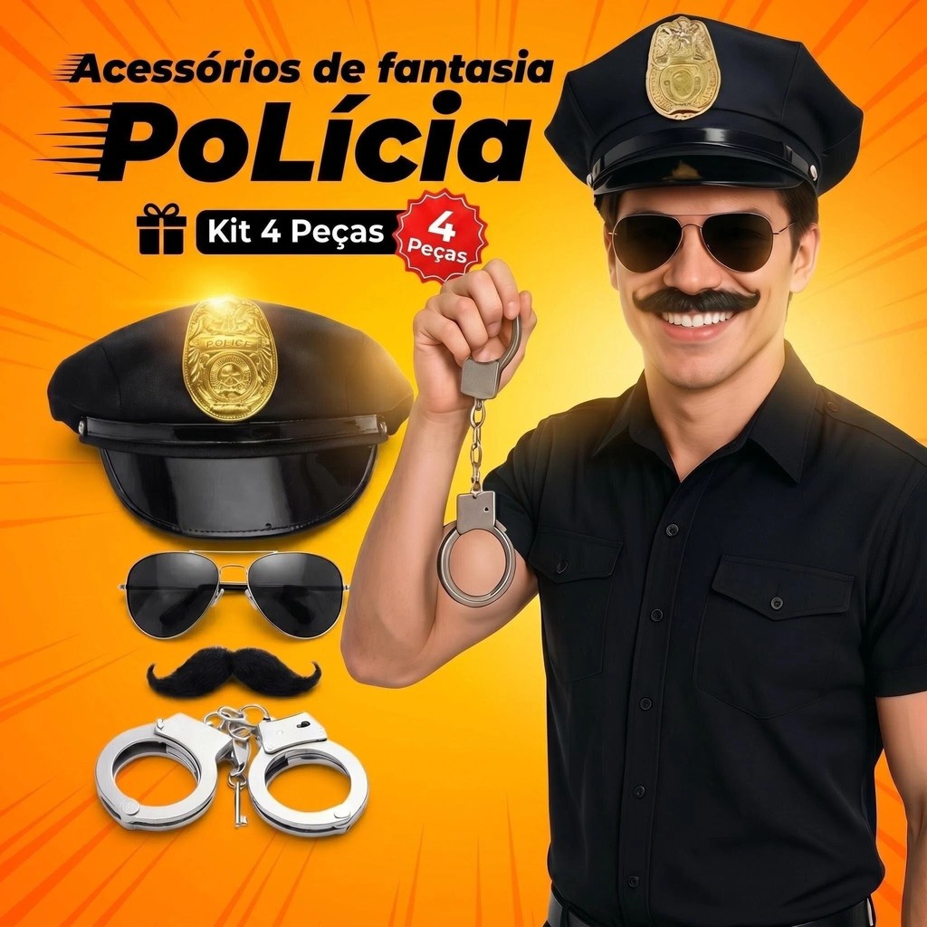 Acessórios de fantasia de polícia chapéu algemas Óculos Bigode de policial Swat FBI cosplay