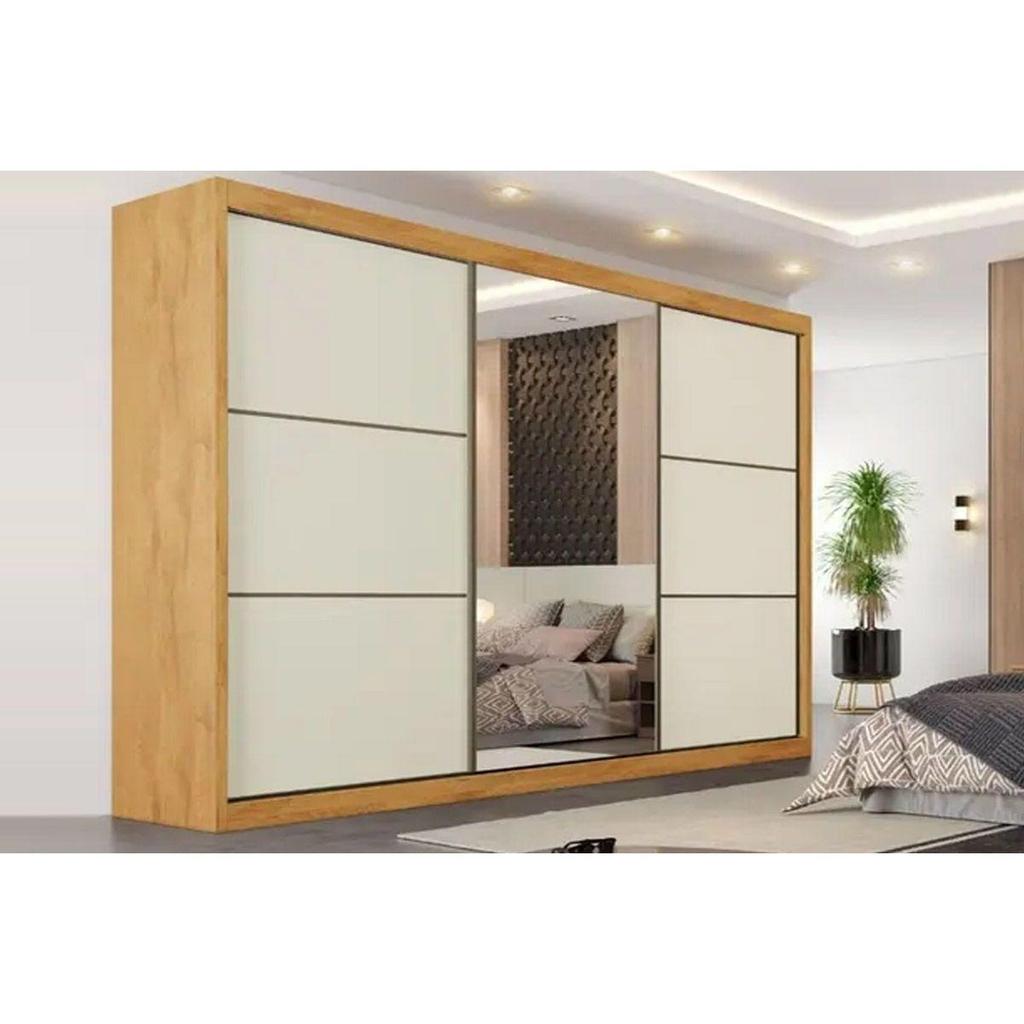 Guarda Roupa Casal Bragança 3 Portas de Coorer (1 c/ Espelho) e 6 Gavetas Off White/Peroba - Europa