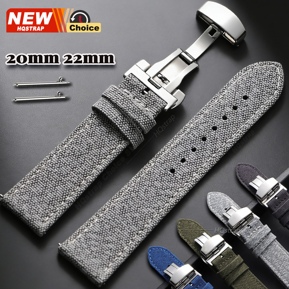 Pulseira de Relógio de Couro e Nylon com Fecho Borboleta de 20mm e 22mm, Fecho de Pino de Liberação Rápida para Homens e