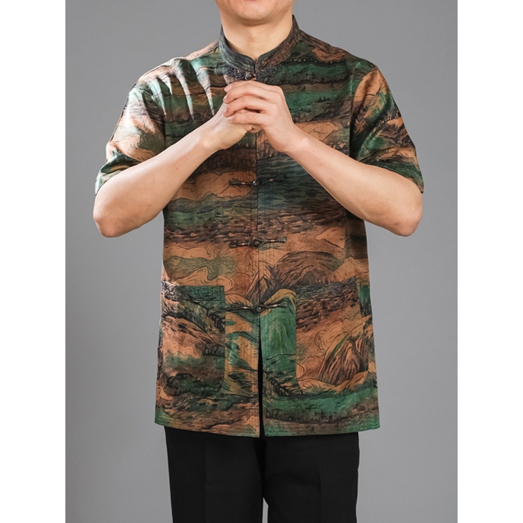 Baifulong masculino Tang terno roupas de verão perfumado nuvem fio roupas masculinas seda amoreira estilo étnico estilo