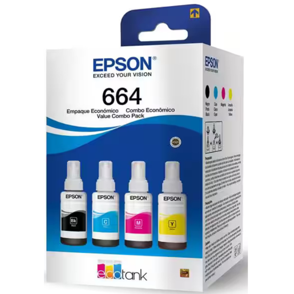 Kit 4 Refil Tintas T664  L110 L120 L200 L210 L220 L300 L310 L350 L355 L365 L375 L380 L395 L396 L455 L475