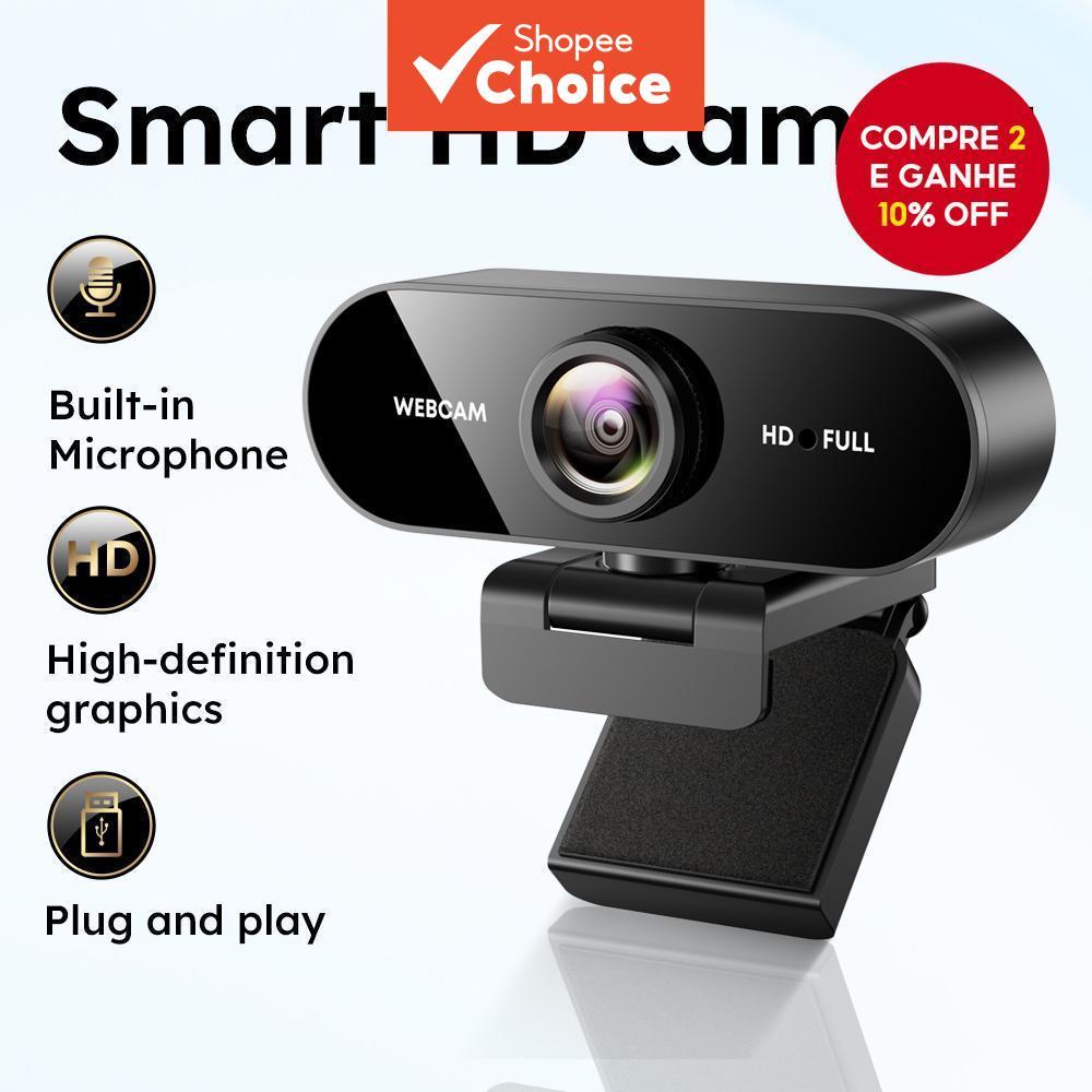 Webcam FHD 1080P com Microfone, Câmera USB para Laptop e Desktop, Ângulo Amplo para Aula Online e Conferência de Vídeo,
