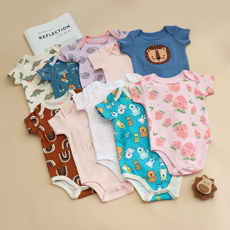 Roupas de bebê roupas de verão recém-nascido triângulo roupas de bebê de manga curta de uma peça mês inteiro macacão ver