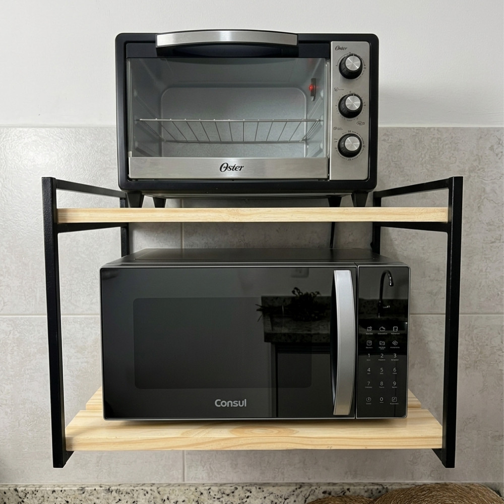 Suporte microondas forno air fryer impressora prateleira de parede 50cm nicho multiuso Pinus Metalon