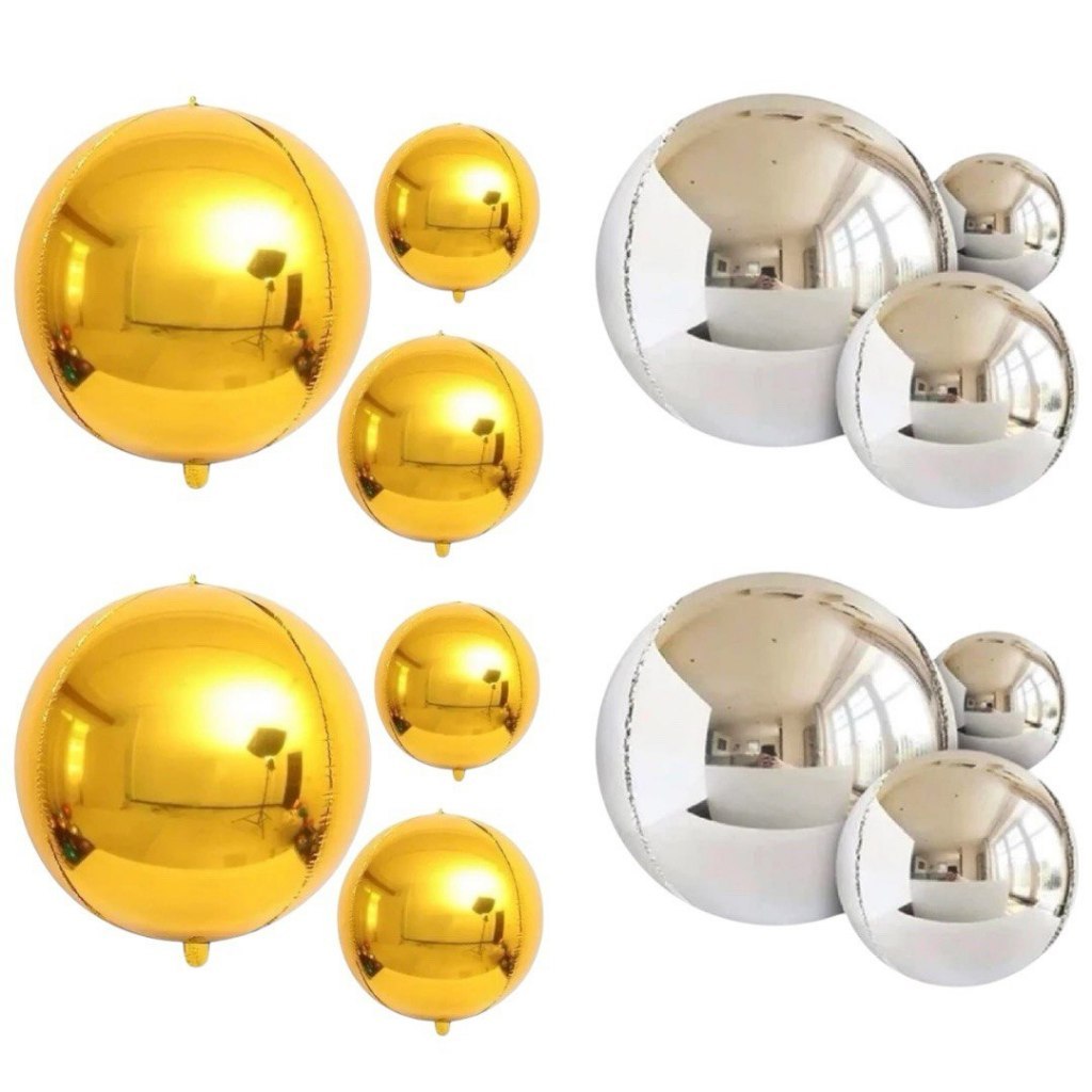 Kit c/ 12 Balão Orbz Bola Globo Enfeite Festa Decoração Prata Dourado Festa Decoração