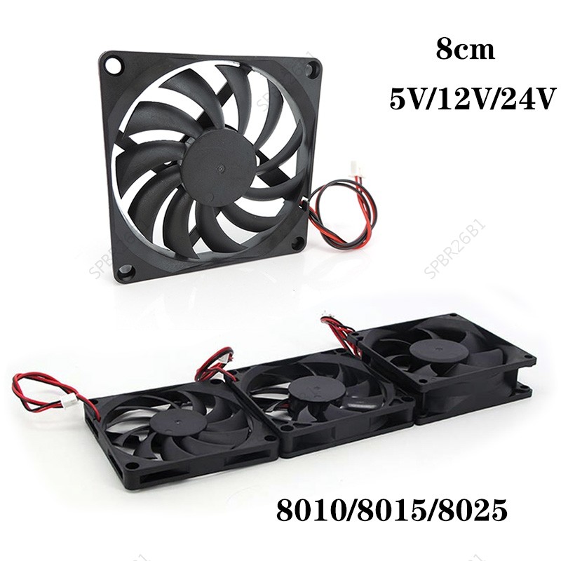 8cm DC 5V 12v 24V xh 2.54 2pin 8010 8015 8025 Ventilador De Refrigeração Sem Escova 80 * 80 * 15 80x105mm Radiador Do Di
