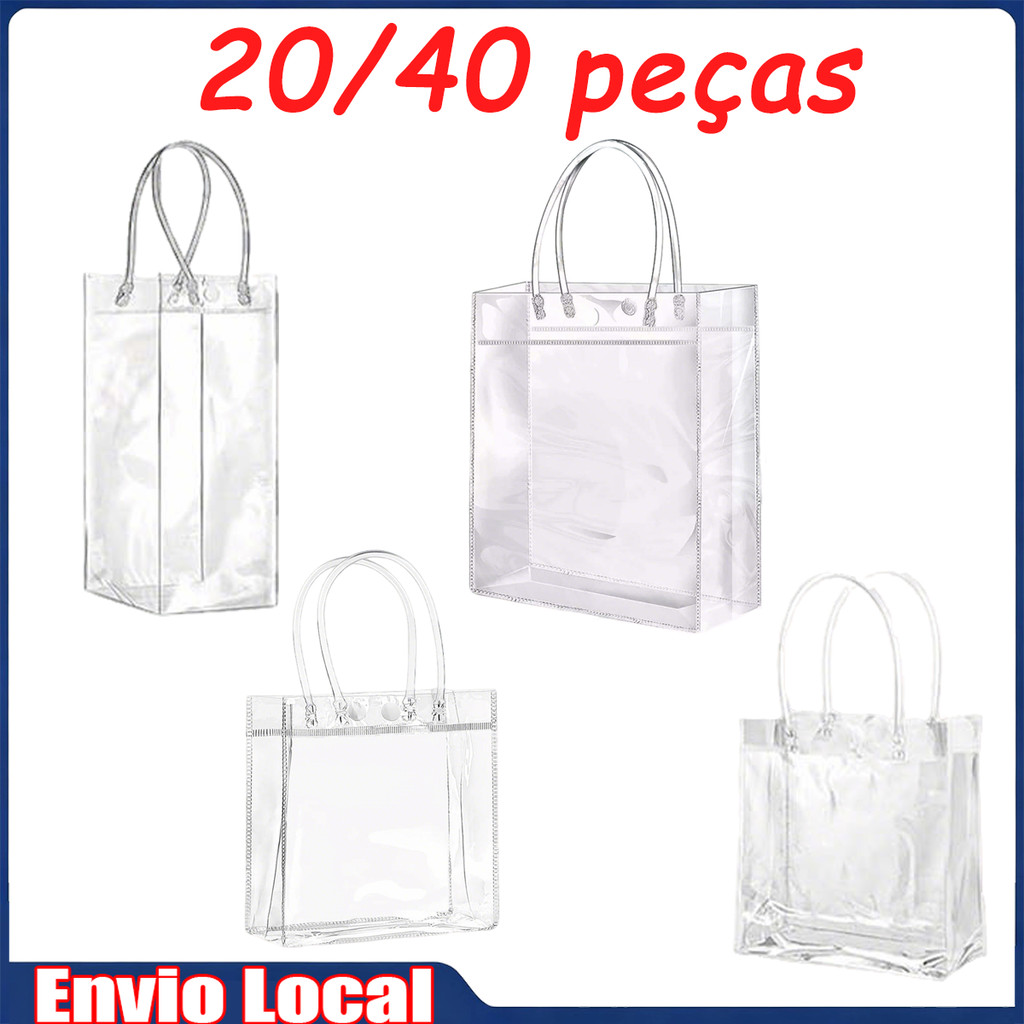 Saco de presente de PVC transparente de 20/40 peças, saco de presente reutilizável, presente para convidados