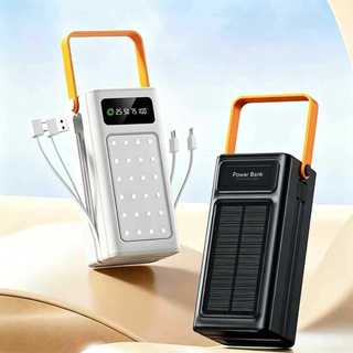 Power Bank 50000mAh com Carregamento Solar Incluso - Carregador Portátil à Prova d'Água para Viagem, Camping Emergências