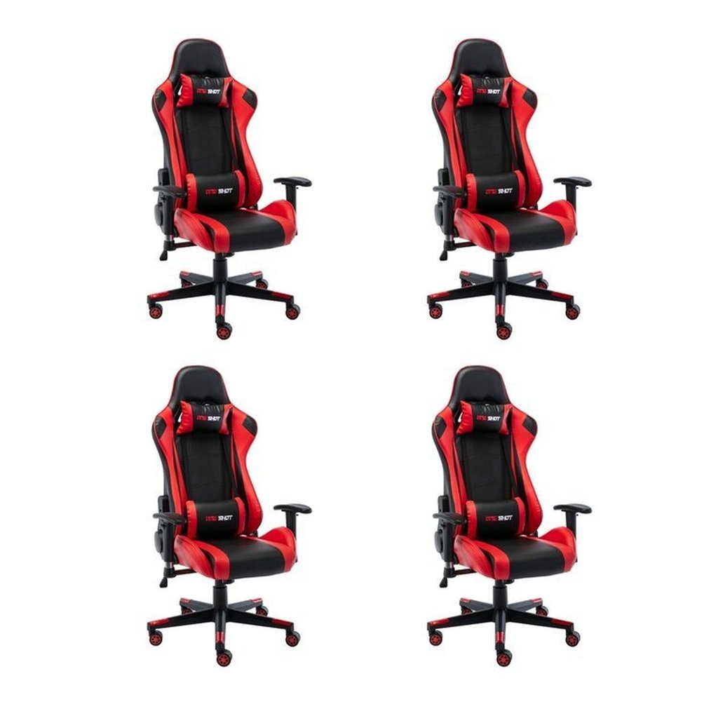 Kit 4 Cadeiras Gamer Giratória One Shot Preto/Vermelho Preto/Vermelho