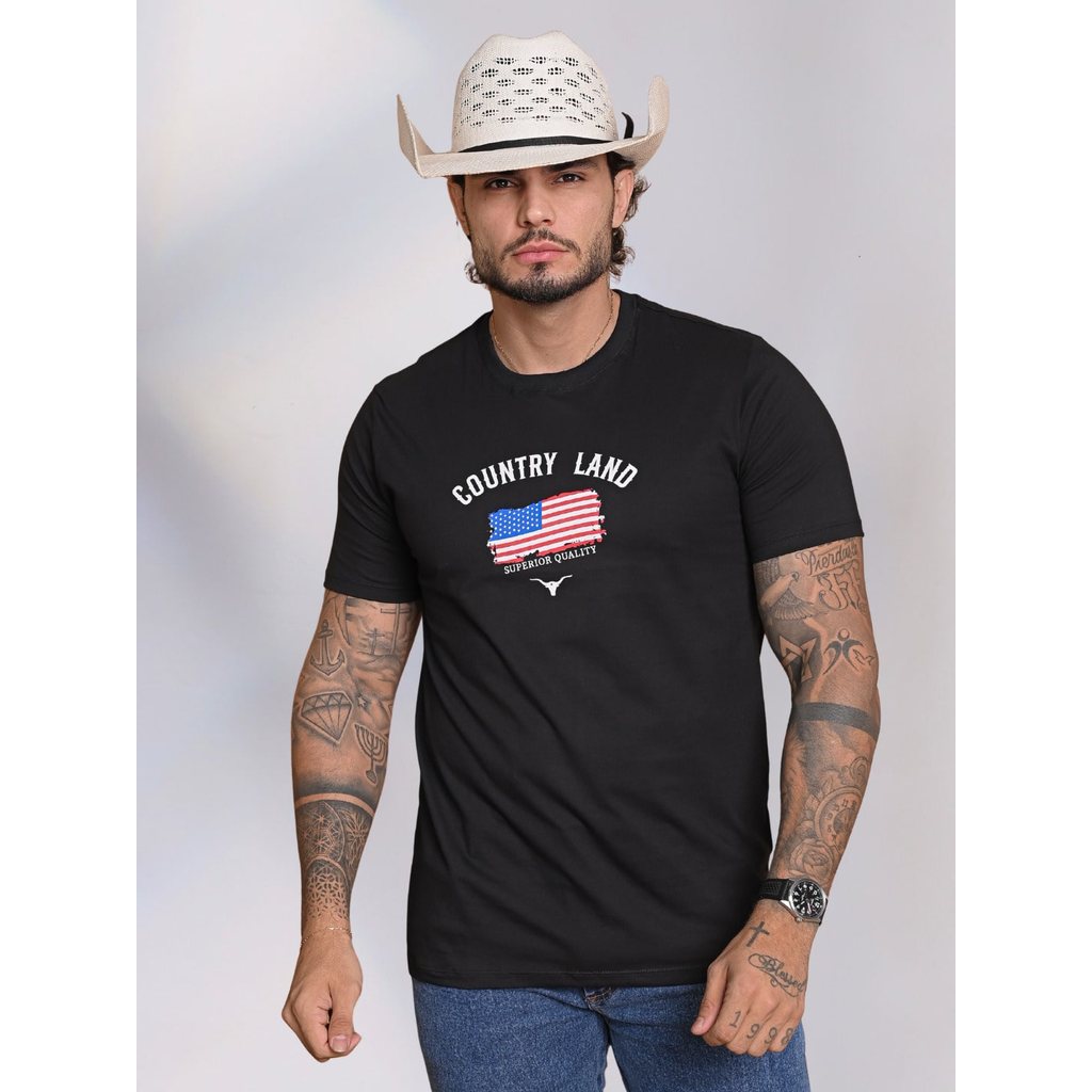 Camiseta Masculina Gola Redonda Lisa Estampada Bordada Country Casual Dia a Dia Festa Presente