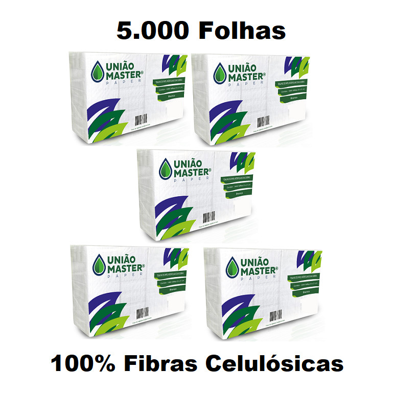 Papel Toalha Interfolha Branco 2 Dobras 23x21cm Kit 5000  Alta Absorção  Hospital Consultório Folhas
