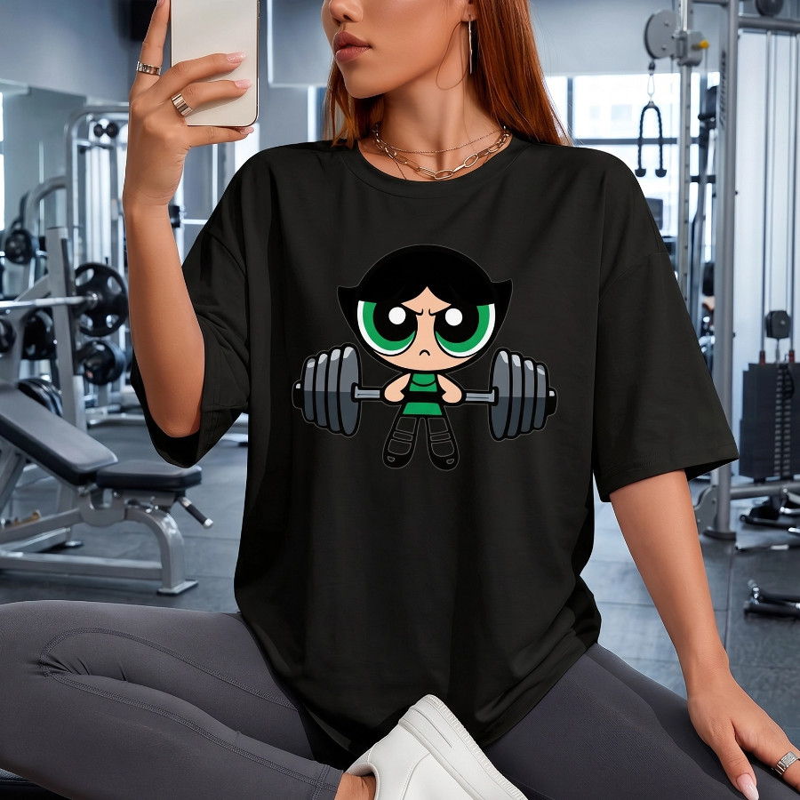 Camiseta Oversized Meninas Super Poderosas 100% Algodão Academia Gym Blusão Tshirt Feminina Gringa Streetwear