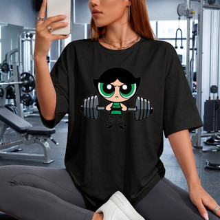 Camiseta Oversized Meninas Super Poderosas 100% Algodão Academia Gym Blusão Tshirt Feminina Gringa Streetwear