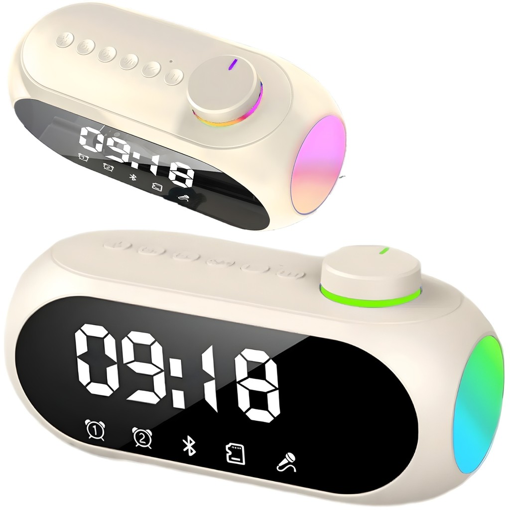 Caixa De Som Bluetooth Rádio Relógio Despertador Fm Branco