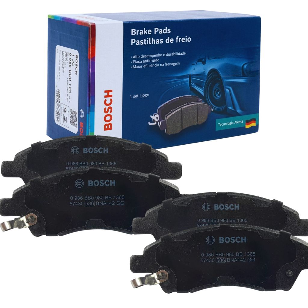Imagem JOGO PASTILHA DE FREIO A DISCO DIANTEIRA BOSCH ORIGINAL NISSAN MARCH 1.0 1.6 E VERSA 1.0 1.6