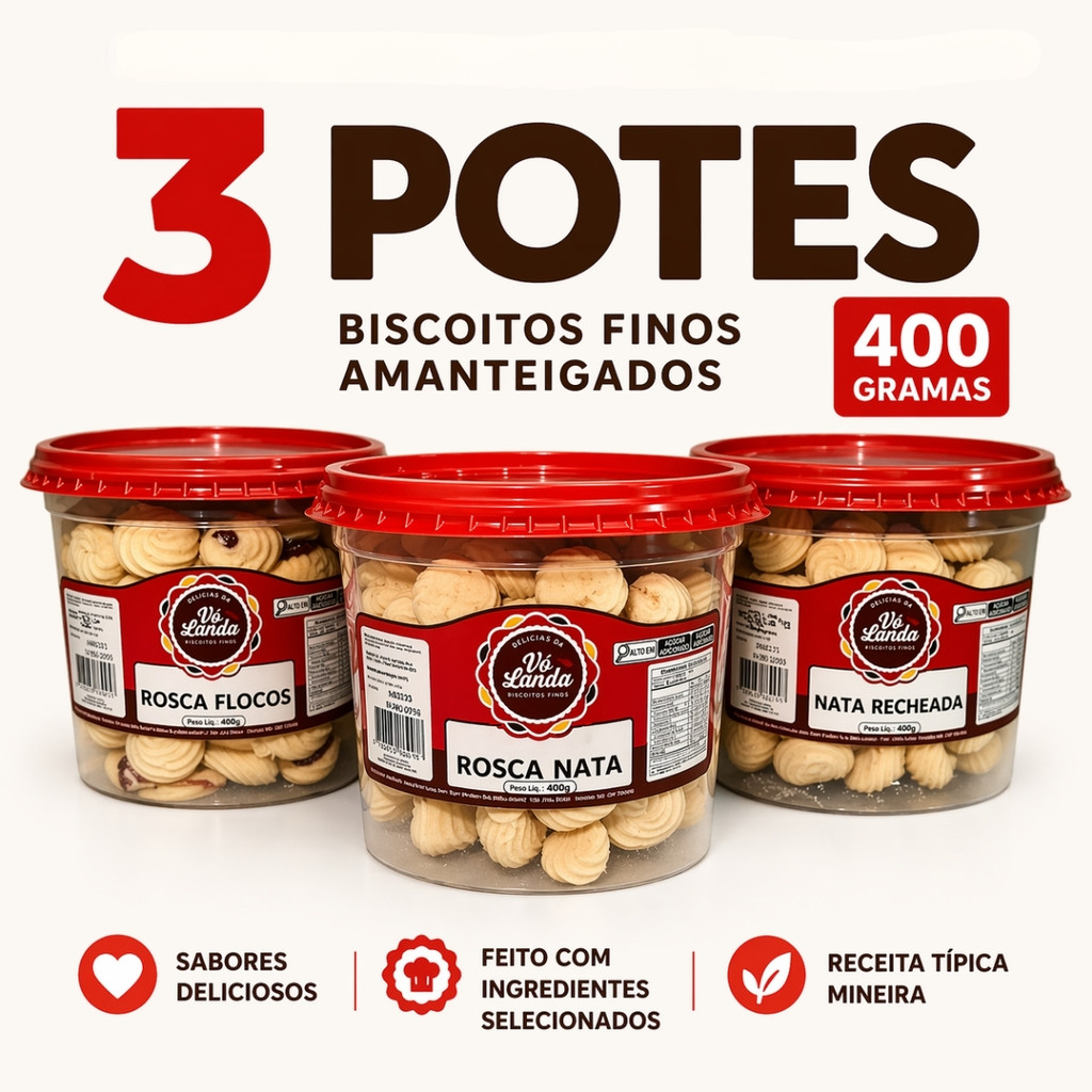 Kit 3 Pote Biscoito Amanteigado Recheado Lembrancinha Revenda Atacado 400g