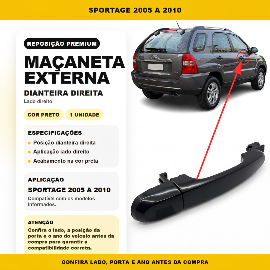 Maçaneta Externa  Puxador Para Porta  Dianteira Direita Kia Sportage 2005 2006 2007 2008 2009 2010