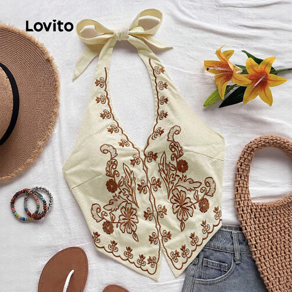 Lovito Top Boho com cadarço primavera/verão para mulheres LK3ED197 em Oferta na Shopee