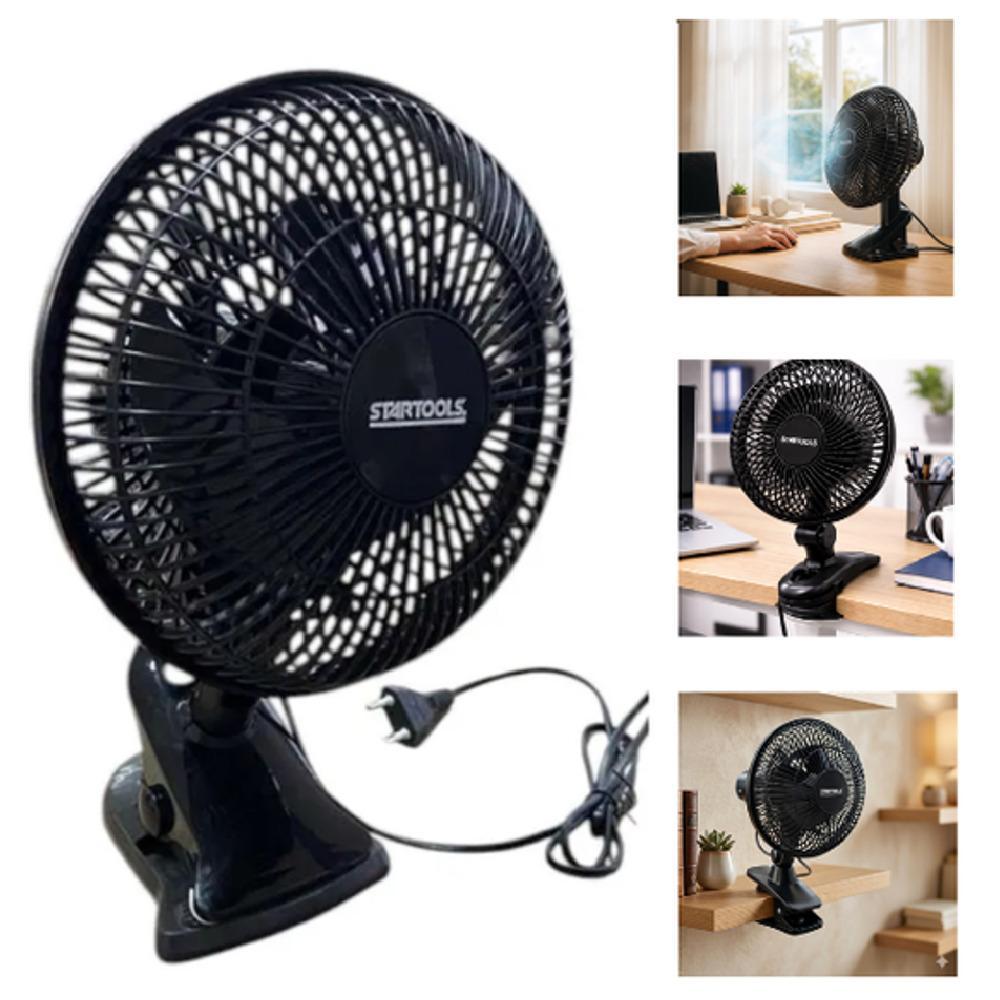 VENTILADOR FIXADOR PRETO PORTATIL 25W MESA PAREDE DUAS VELOCIDADES 3 HELICES SILENCIOSO POTENTE 220V