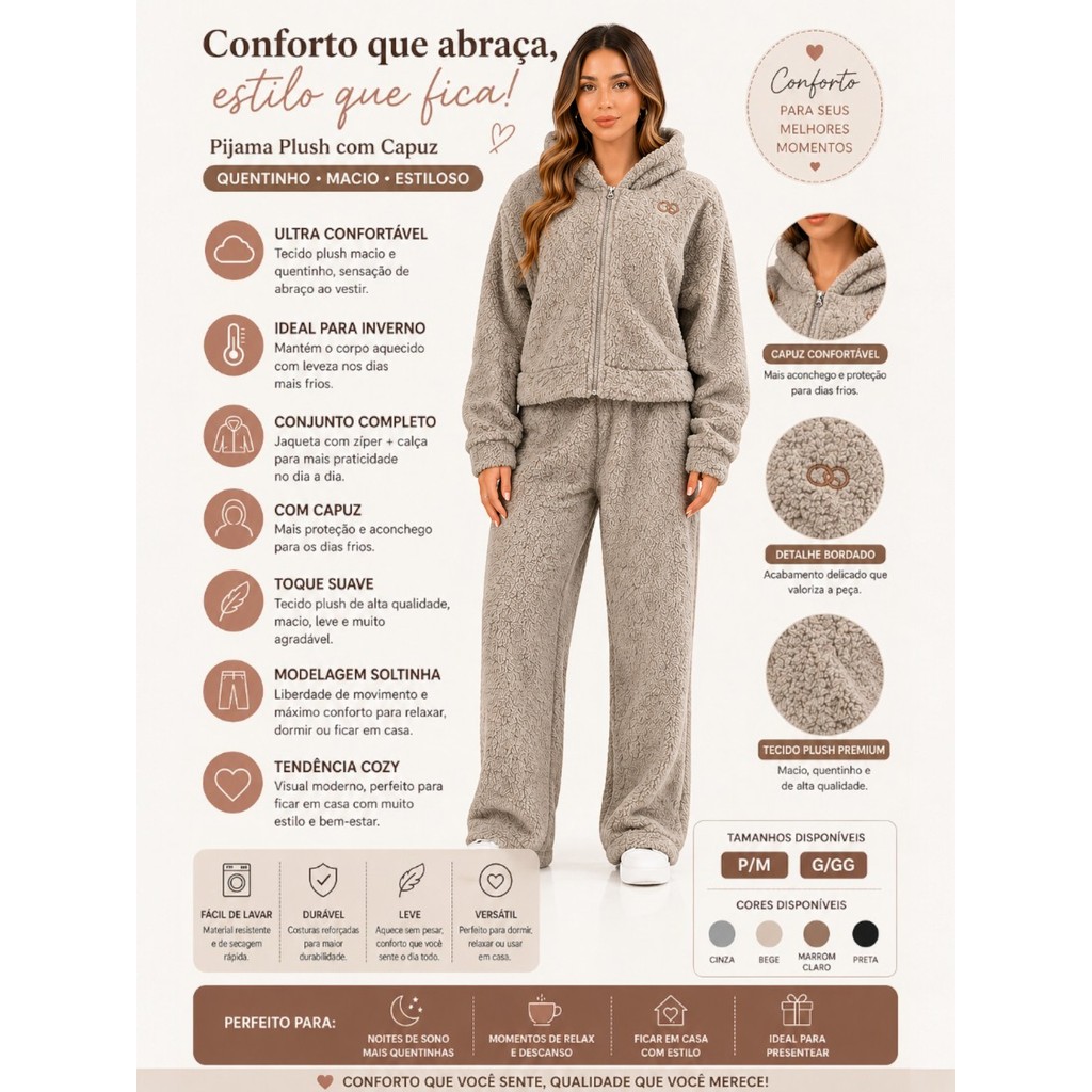 Conjunto Moletom Feminino Plush Inverno Peluciado Moda Feminina Casual Esportivo Confortável Look Comfy