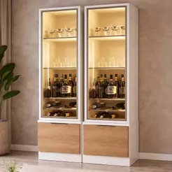 Conjunto de Cristaleira 2 Portas Fita Led Espelho Reflecta Noble MDP/MDF Sala Estar Jantar de Luxo