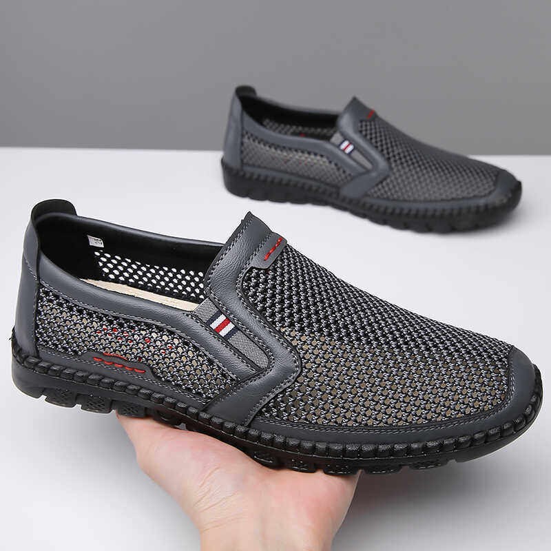 Velho pequim sapatos de pano sapatos masculinos verão respirável malha sapatos sola macia meia-idade idosos pai sapatos