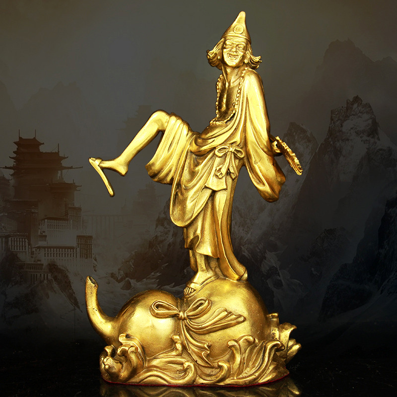 Bronze Jigong ornamentos dragão-subduing Arhat Li Xiuyuan Jidian monge estátua de bronze casa sala de estar decoração Cr