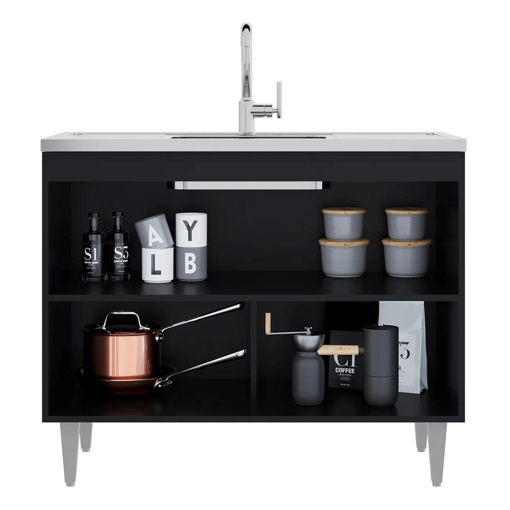 Balcão de Cozinha Com Pia Inox 100cm Julia Z34 Preto - Mpozenato · foto 2