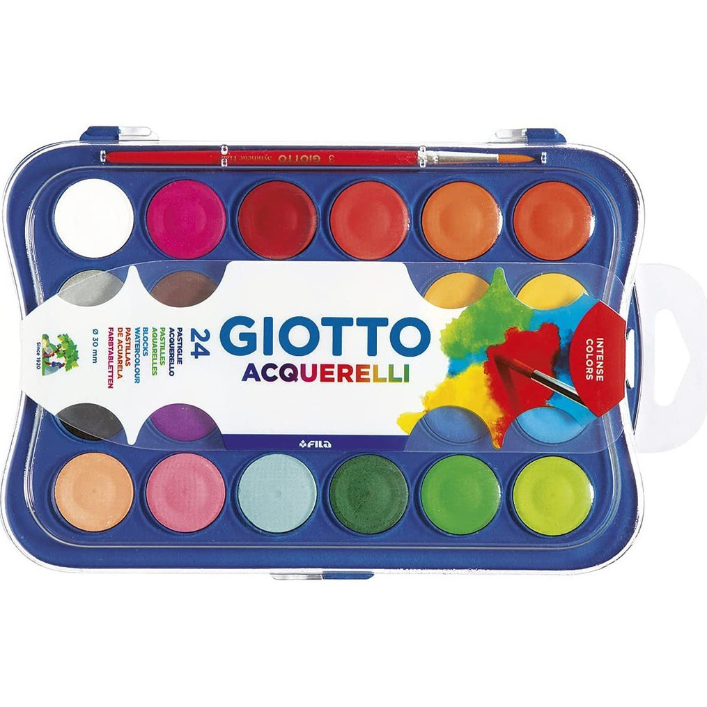 Aquarela Giotto Escolar Profissional com Pincel - 12, 24 e 36 Cores Vivas