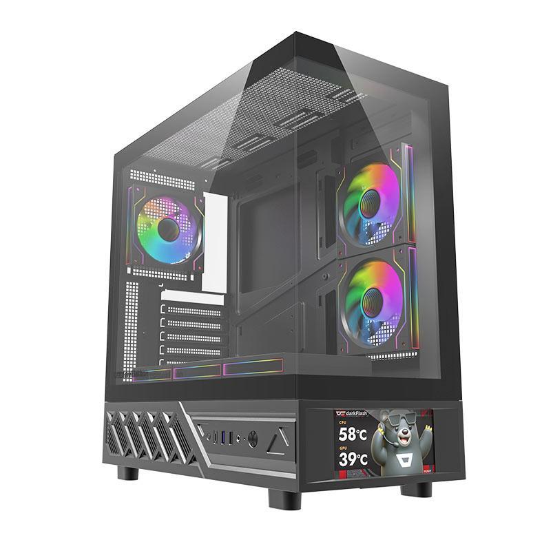 Gabinete Gamer Aigo Darkflash DS950V, Mid-Tower, Lateral de Vidro, Com 6 Fans, ARGB, Com Tela, Preto