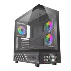 Gabinete Gamer Aigo Darkflash DS950V, Mid-Tower, Lateral de Vidro, Com 6 Fans, ARGB, Com Tela, Preto