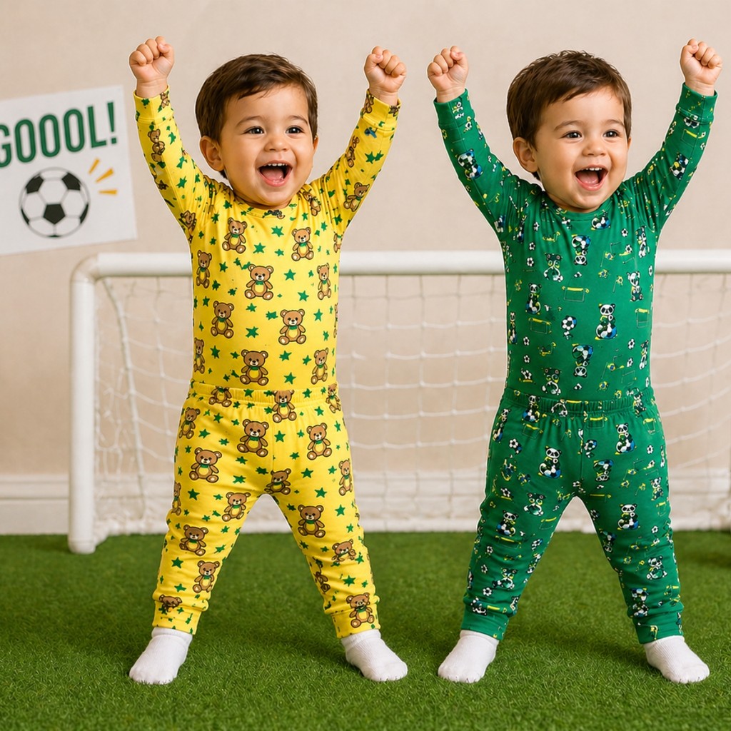 Conjunto Térmico Body e Calça Copa do Mundo Brasil Bebe Menino e Menina Segunda Pele Peluciado Quentinho Seleção