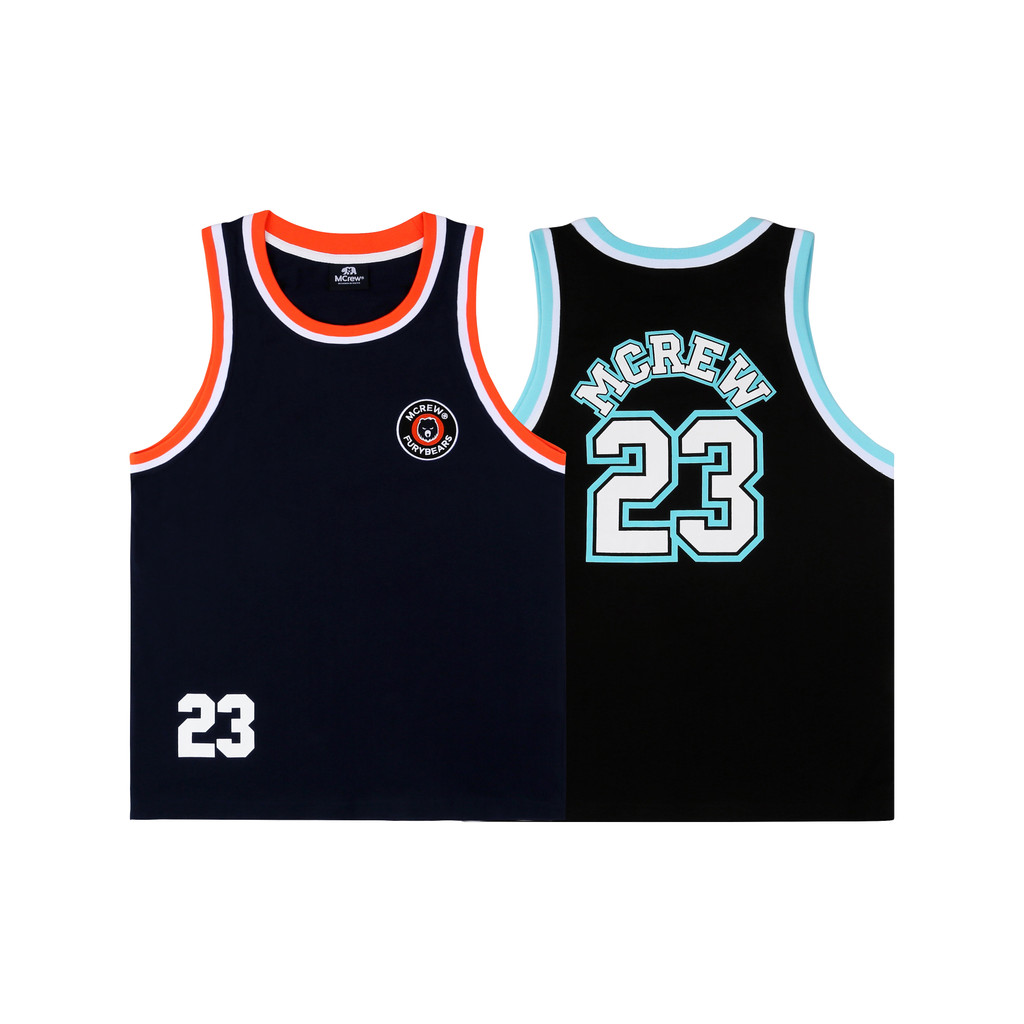 MCREW Verão Novo Estilo Cabeça de Urso logo23 Impresso Preto Azul Marinho Puro Algodão Esportes Lazer Fitness Colete Imp