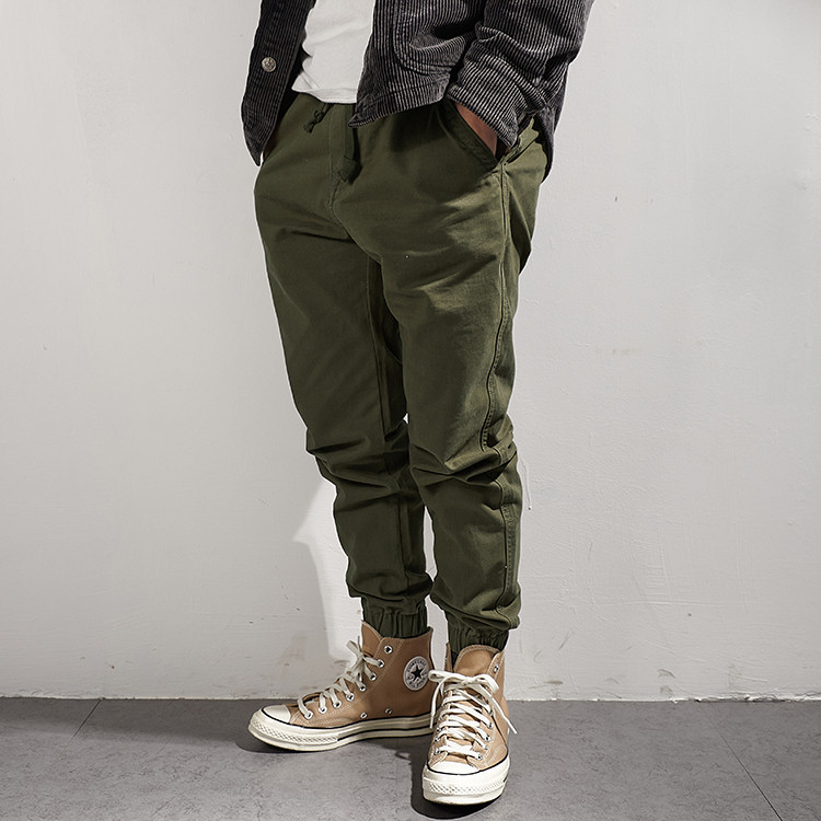 Leggings de algodão pesado masculino na moda americano Retro calças masculinas tecido calças magras All-Match Casual cin