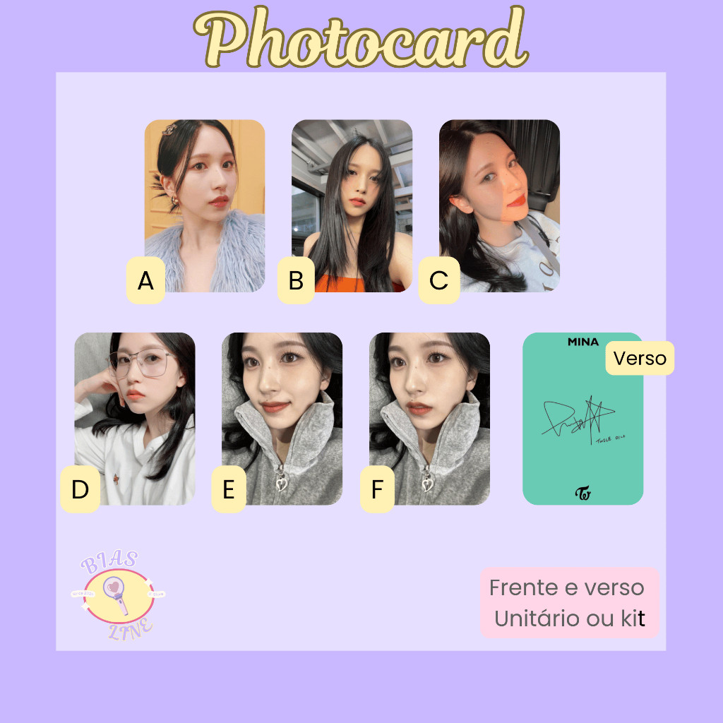 Photocard Fanmade Twice Mina Selcas (modelo 3) | K-pop | Papel Fotográfico Laminado | Unidade ou Set