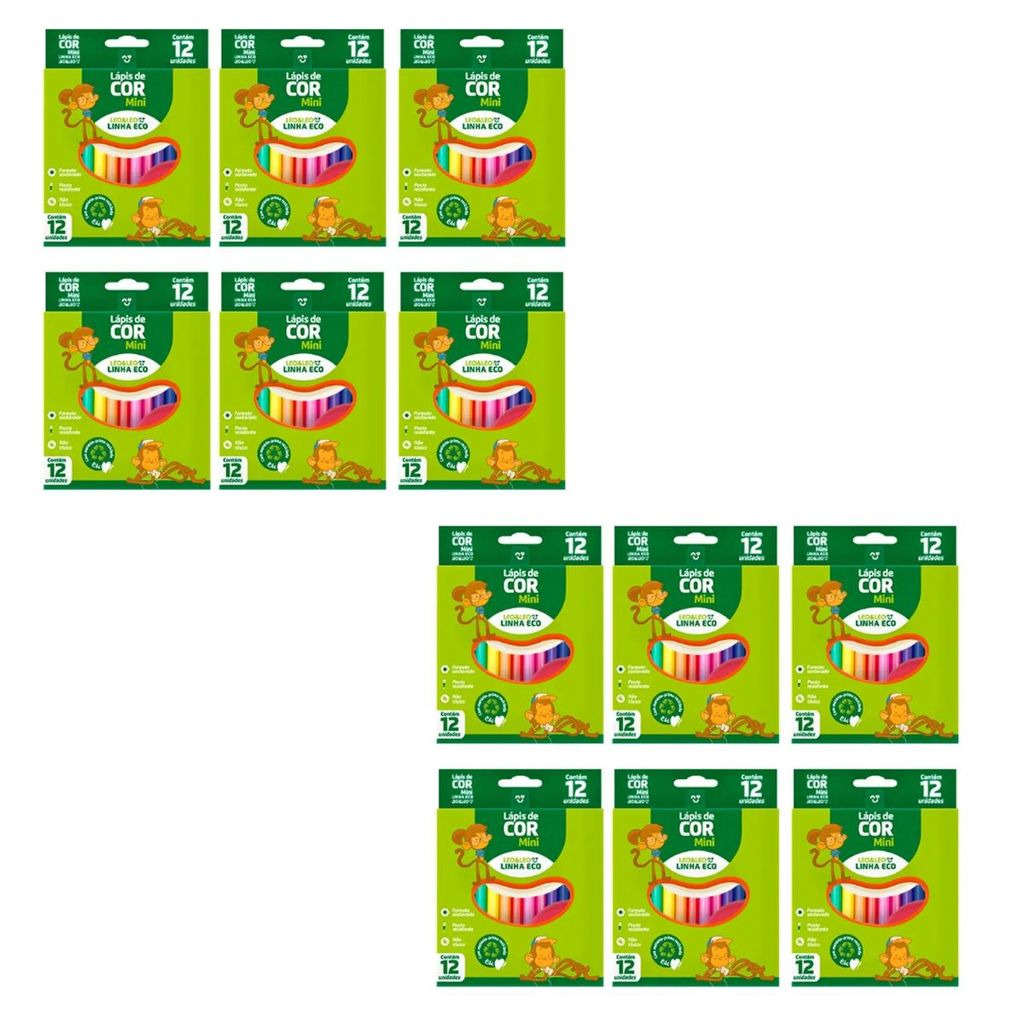 Lápis De Cor Sextavado Mini 12 Cores Kit12 Caixas Leo&Leo