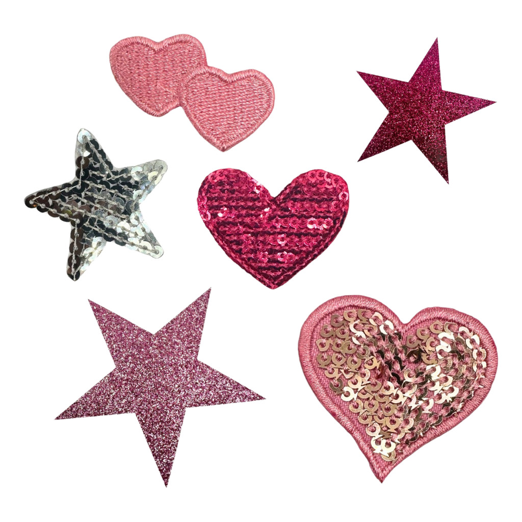 Kit Estrelas e Corações - Aplique Patch Termocolante - Customize Roupas (Aplique com Ferro)