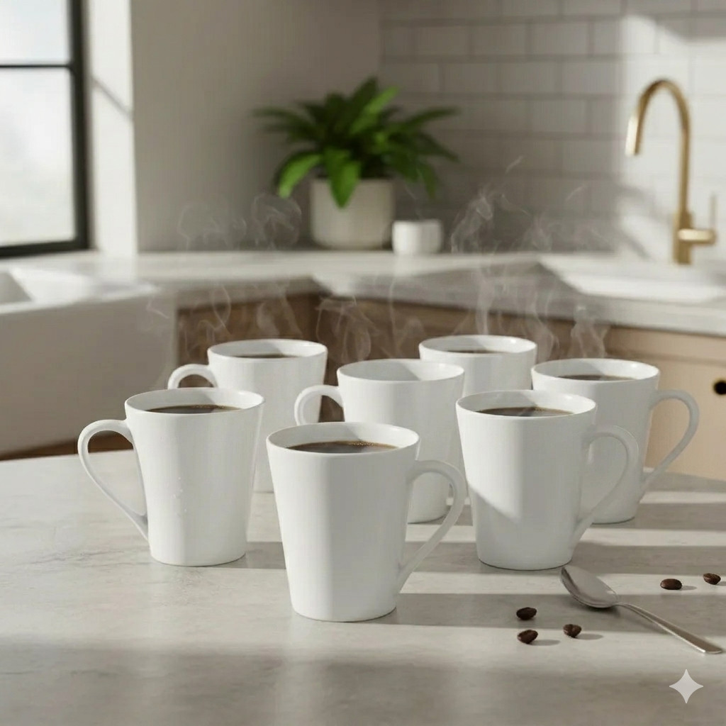 Kit 6 Caneca de Porcelana Branca 300 ML de Porcelana