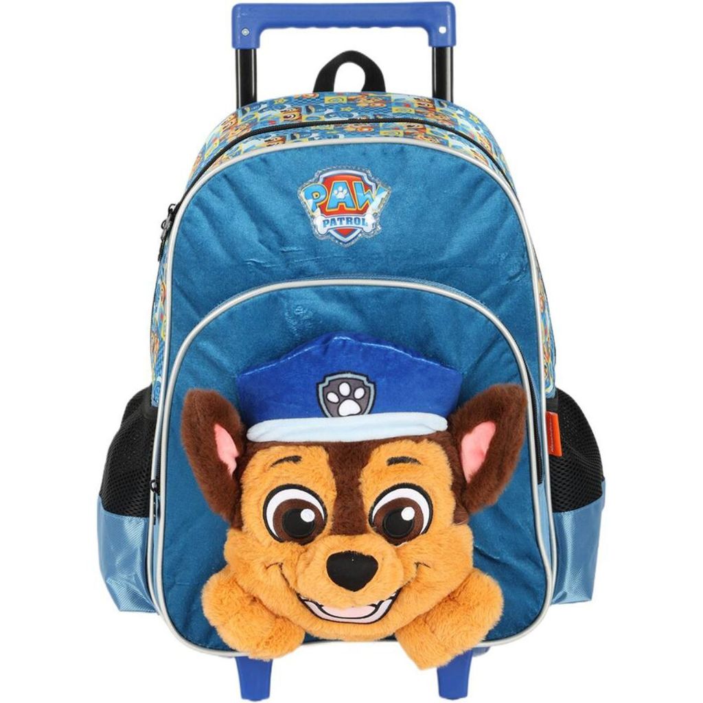 Mochila Rodinha Escolar Infantil Patrulha Canina Chase Pelucia Azul