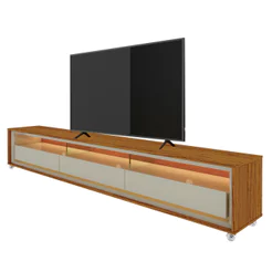 Rack para TV 65 Polegadas com LED MDF Requinte Moderno 3 GavetasNaturale com Off White - Gelius Móveis
