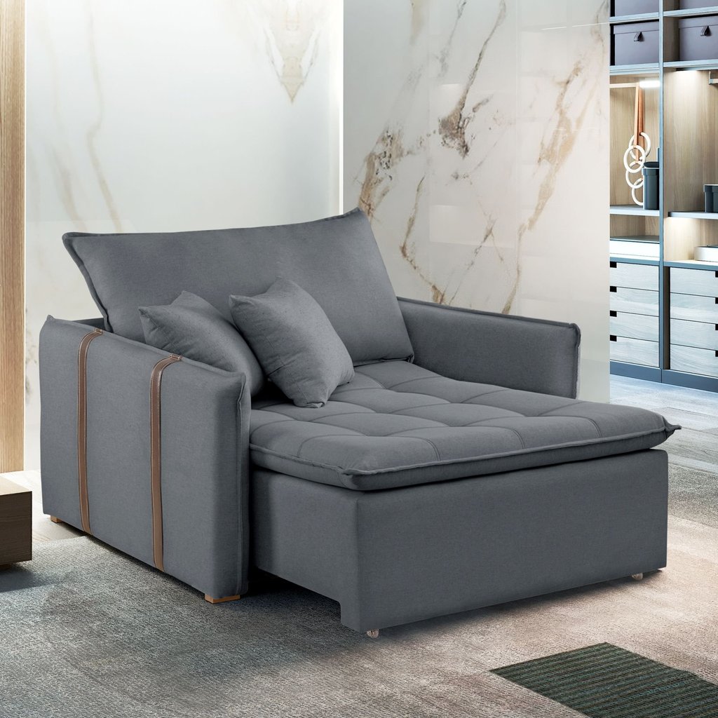 Poltrona Cama em Veludo Cinza Detroid 110cm Yescasa Cinza