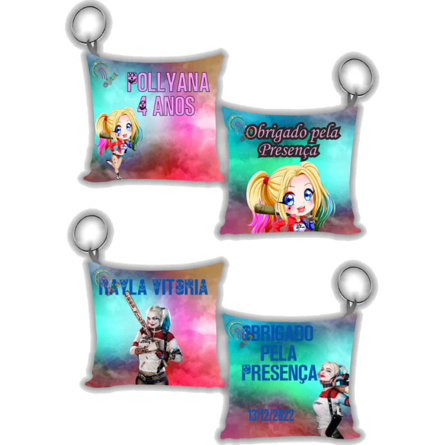Kit 10 a 50 Lembrancinha Arlequina Personalizado Chaveiro Almofada Festa Aniversario